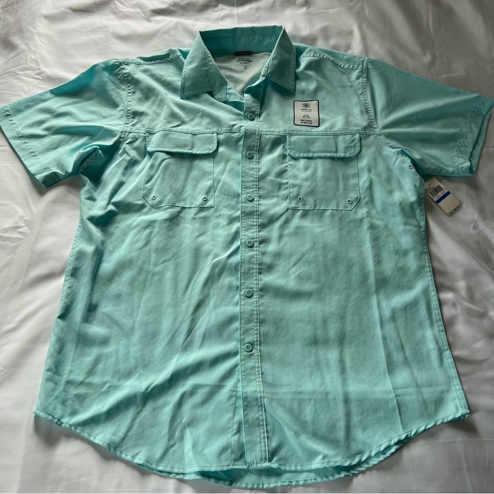 Izod Saltwater Performance Tech Blue Button Up‎ Shirt Men’s X-Large Casual